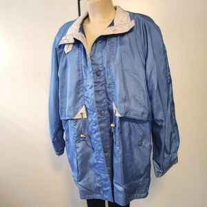 Current Seen Vintage 90s Shiny Blue Windbreaker Jacket Silver Accents Large